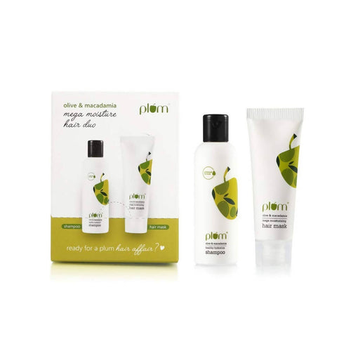 Plum Olive & Macadamia Mega Moisture Hair Duo Mini Combo | Shampoo + Hair mask
