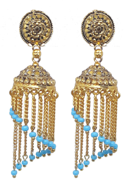 Light Blue Wind cham Style Oxidised Jhumka Earrings 20g