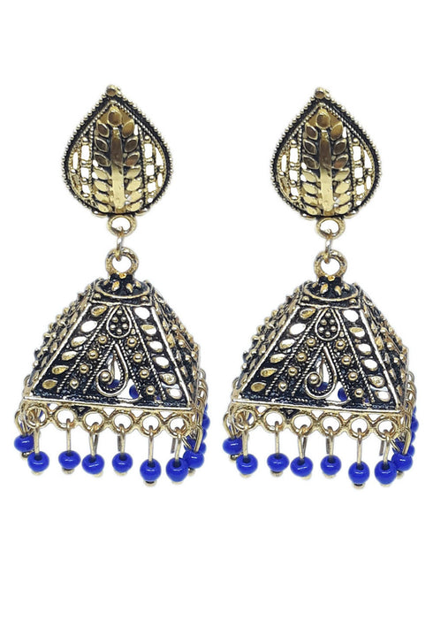 Oxidised Beaded Jhumka Style Earrings 10g