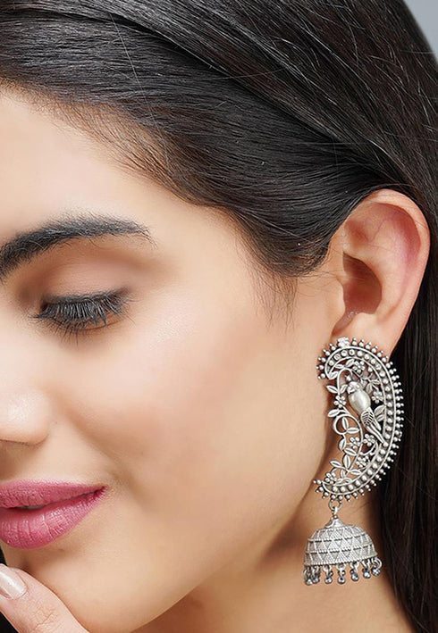 Silver Oxidised Parrot Earrings 20g