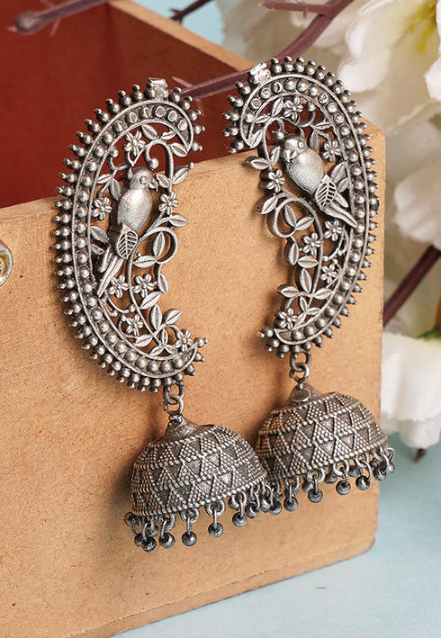 Silver Oxidised Parrot Earrings 20g