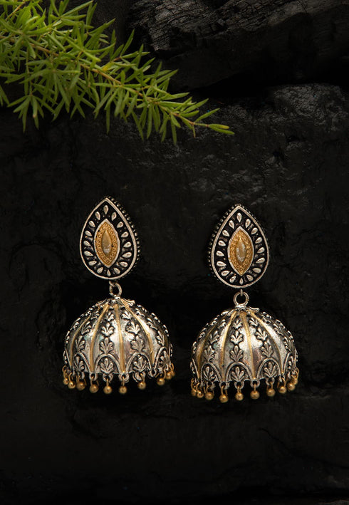 Silver and Golden Oxidised Jhumka Style Earrings 20g