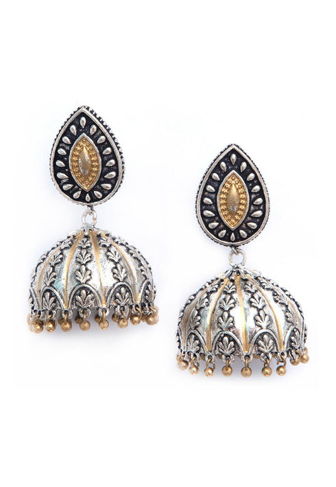 Silver and Golden Oxidised Jhumka Style Earrings 20g