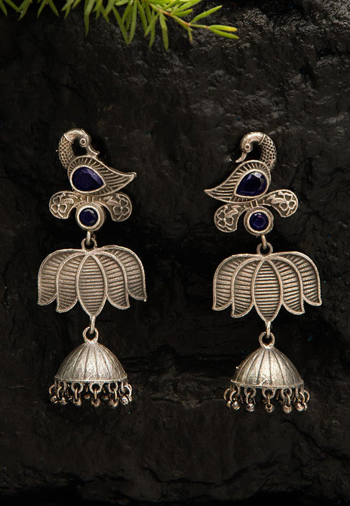 Oxidised Peacock Style Jhumka Earrings 20g