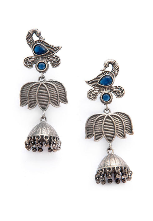 Oxidised Peacock Style Jhumka Earrings 20g