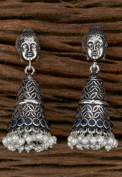 Oxidised Blue Stone Studded Jhumka Style Earrings 20g