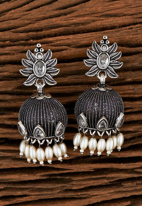 Oxidised Stone Studded Jhumka Style Earrings 15g
