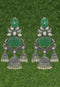 Oxidised Green and white Stone Studded Jhumka Style Earrings 20g