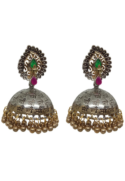 Golden and Silver Peacock Oxidised Jhumka Earings 20g