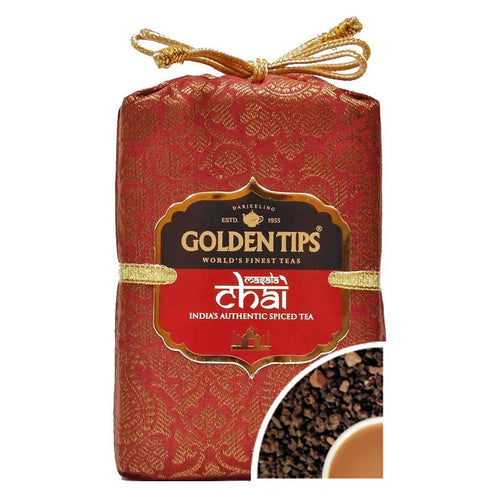 Golden Tips Masala Chai India's Authentic Spiced Tea Royal Brocade Cloth Bag