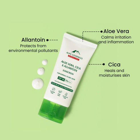 Alps Goodness Blue Light Protection Sunscreen For Normal to Dry Skin SPF 50 PA+++ with Aloe Vera Cica and Allantoin