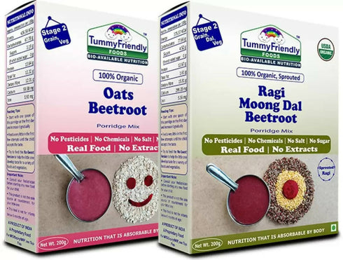 TummyFriendly Foods Organic Oats | Beetroot and Organic Sprouted Ragi | Moong Dal | Beetroot Porridge Mixes Combo
