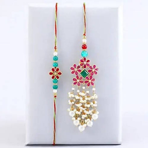 Soothing Floral Lumba Rakhi Set & Kaju Katli Box