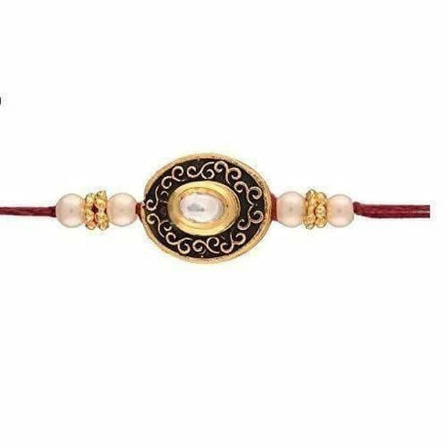Gold Plated Pearl and Stone Studded Rakhi