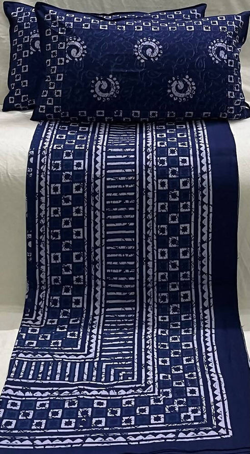 Clovers & Crafts Daboo Double Bedsheet With Two Pillow Covers - Blue