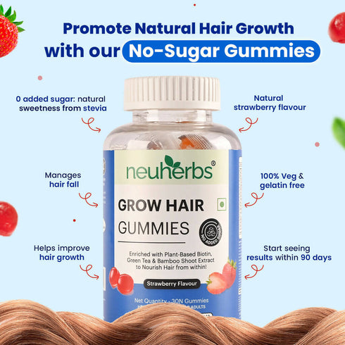 Neuherbs Grow Hair Gummies |No Added Sugar Strawberry Flavor