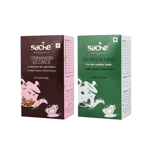 Sache Wellness Combo Pack of Organic Cinnamon Licorice | Moringa Mint 25 tea bags