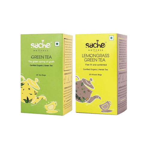 Sache Wellness Combo Pack of Organic Green Tea 25 Tea Bags | Lemongrass Green Tea 25 Infusion Bags