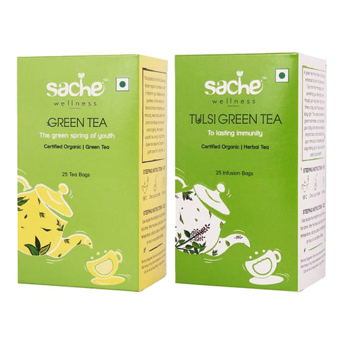 Sache Wellness Combo Pack of Organic Green Tea 25 Tea Bags | Tulsi Green Tea 25 tea bags