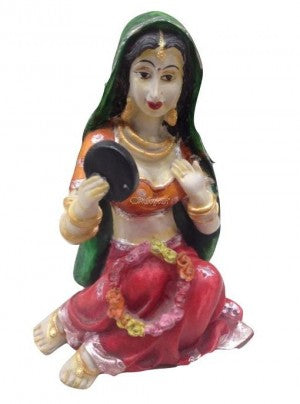 Lady With Mirror Made Up Of Poly Stone