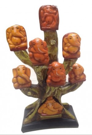 Ganesh Idols On A Cactus Tree Made Up Of Poly Stone
