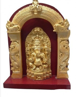 Gold Coated Ganesh 3d Frame Made Up Of Wood And Poly Stone