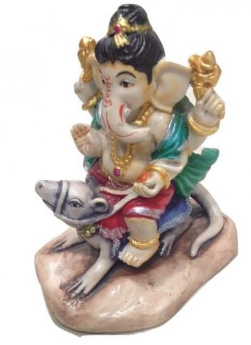 Ganesh On A Rat - Mushika Statue Made Up Of Poly Stone