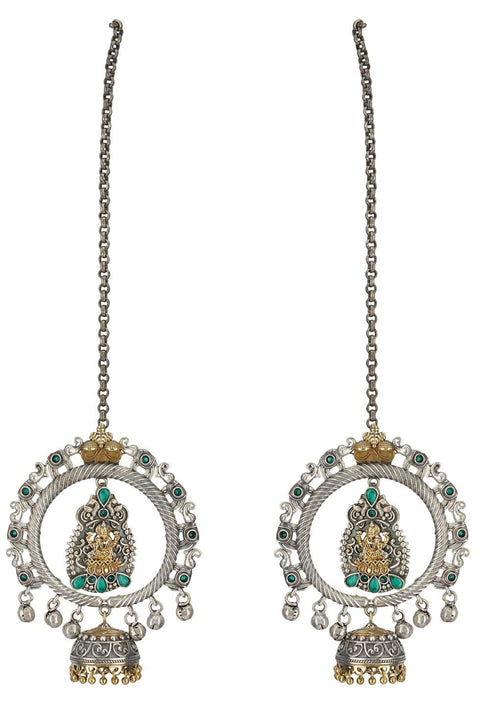 Temple Jhumka Style Earrings with Ear Chain 20g