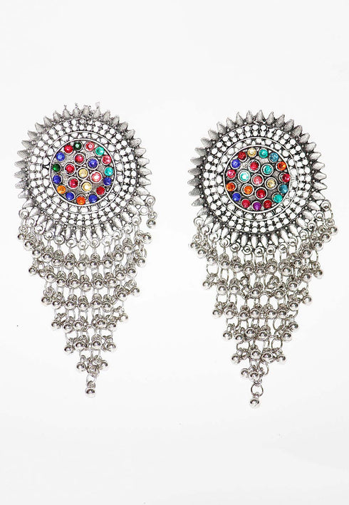 Multicolour Stone Studded Oxidised Earrings 20g