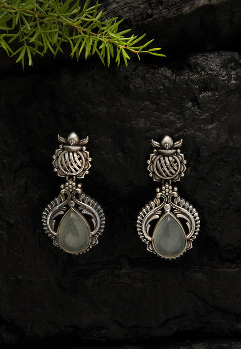 Grey Stone Studded Oxidised Earrings 15g