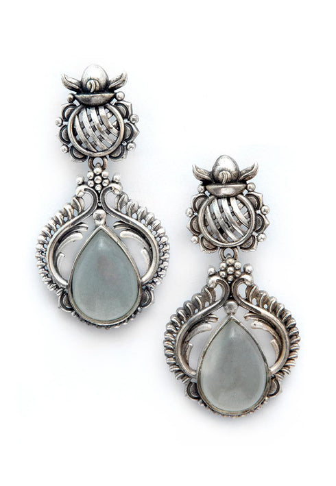 Grey Stone Studded Oxidised Earrings 15g