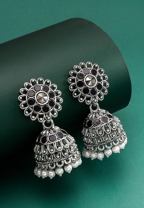 Oxidised Black Stone Jhumka Style Earring 20g