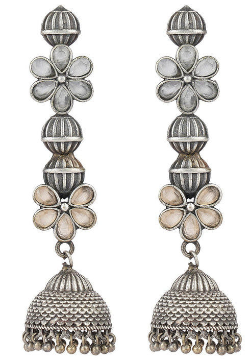 Stone Studded Silver Look Alike Jhumka Style Earrings 25g