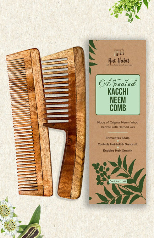Nat Habit Strong Kacchi Neem Comb Dual Wide 130g
