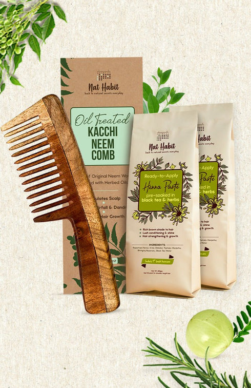 Nat Habit Wide Tooth Comb 50g Henna Paste (Pack Of 2) 220g Each