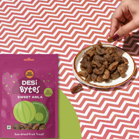 Go Desi Sweet Amla Bytes | Sun-dried Sweet Amla Snack Pack of 10
