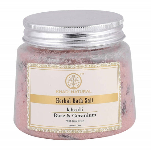 Khadi Natural Rose & Geranium With Rose Petals Bath Salt 200g