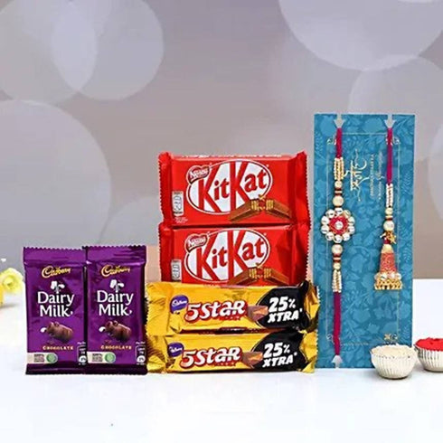 Ethnic Lumba Rakhi Set and Chocolates