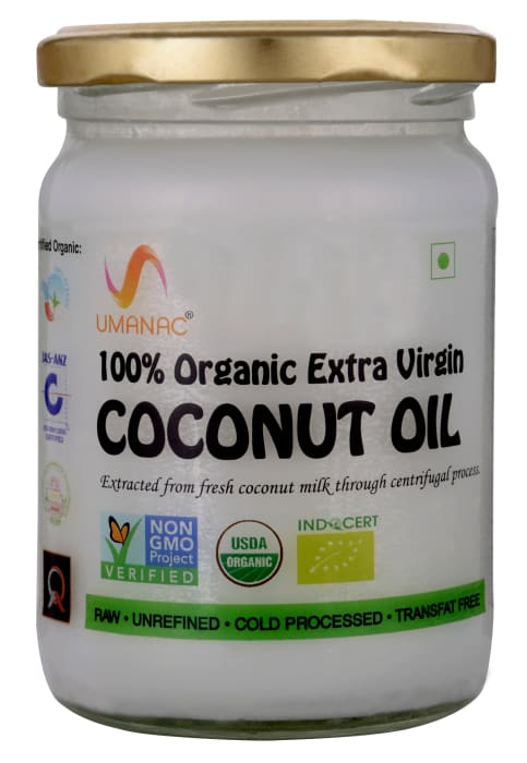 Umanac 100% Organic Extra Virgin Coconut Oil jar of 500 ml Oil