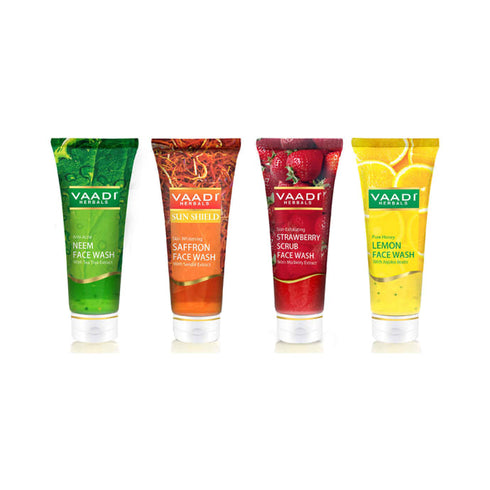 Vaadi Herbals Combo Pack of Neem Saffron Strawberry and Lemon Face Wash Assorted 300g