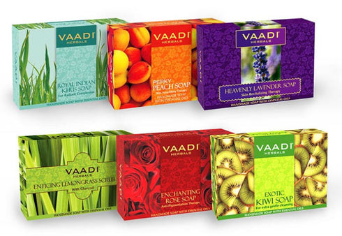 Vaadi Herbals Exotic Floavors Pack of 6 Luxurious Handmade Herbals Soaps 450g