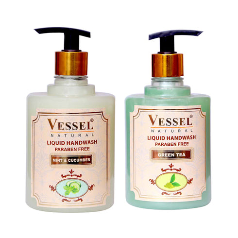 Vessel Combo Pack of Natural Paraben Free Premium Liquid Handwash Green Tea and Mint Cucumber