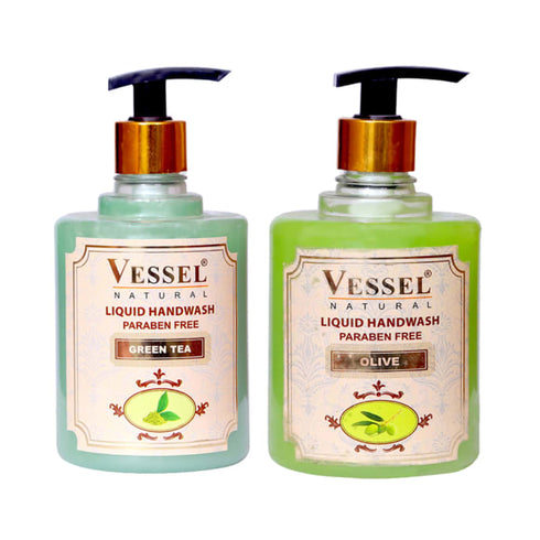 Vessel Combo Pack of Natural Paraben Free Premium Liquid Handwash Green Tea and Olive
