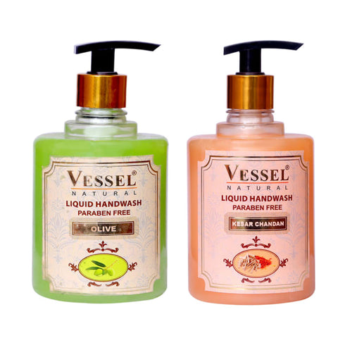 Vessel Combo Pack of Natural Paraben Free Premium Liquid Handwash Kesar Chandan and Olive