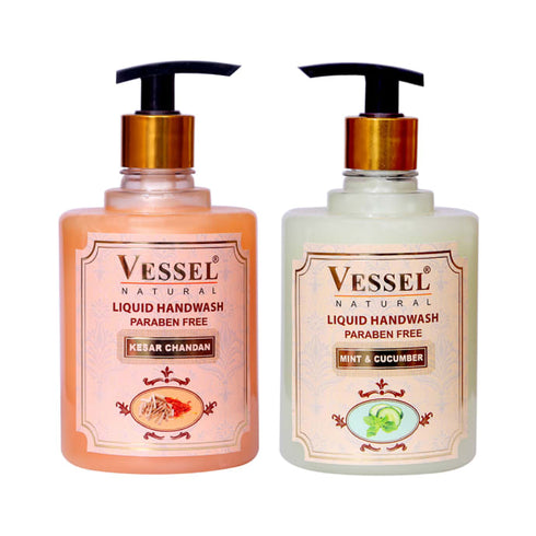 Vessel Combo Pack of Natural Paraben Free Premium Liquid Handwash Mint Cucumber and Kesar Chandan