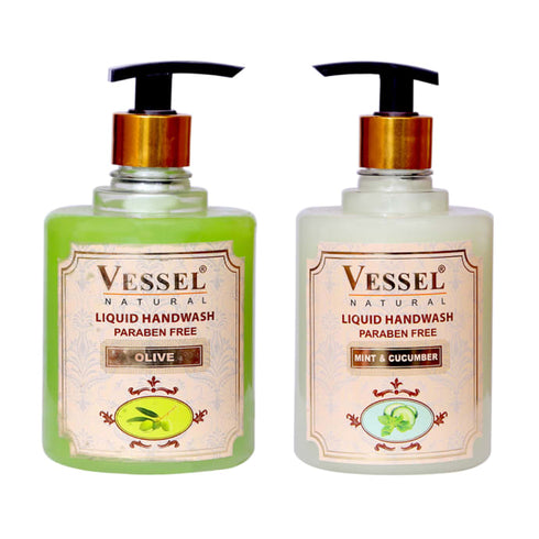 Vessel Combo Pack of Natural Paraben Free Premium Liquid Handwash Olive and Mint Cucumber