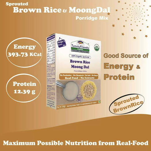 TummyFriendly Foods Organic Sprouted Brown Rice | Moong Dal Porridge Mix