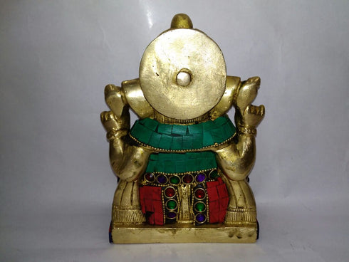 Ganesha Brass Statue With Turquoise Work