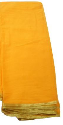 Plain Yellow With Gold Border Georgette Saree