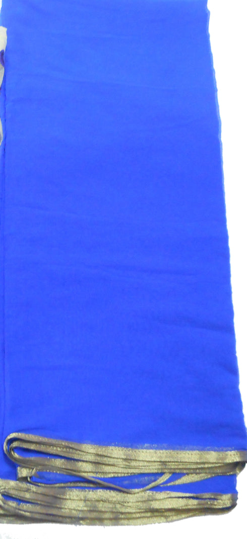 Plain Copper Sulfate Blue With Gold Border Georgette Saree